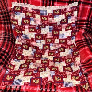 Vintage Teddy Bear Country Red White Blue Patchwork Standard Pillow Case
